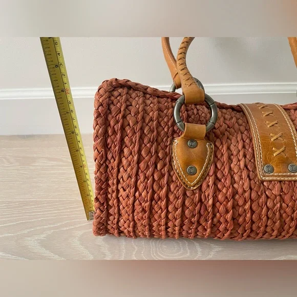 NEW Tommy Bahama Straw Woven Handbag - Orange/Brown - Picture 4 of 9